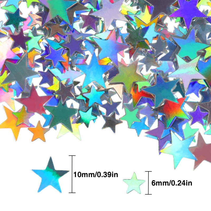 Hestya 60g Star Confetti Glitter Table Confetti Metallic Foil Stars for Christmas Party Wedding Festival Decorations(Holographic Silver,10mm and 6mm) - Image 2